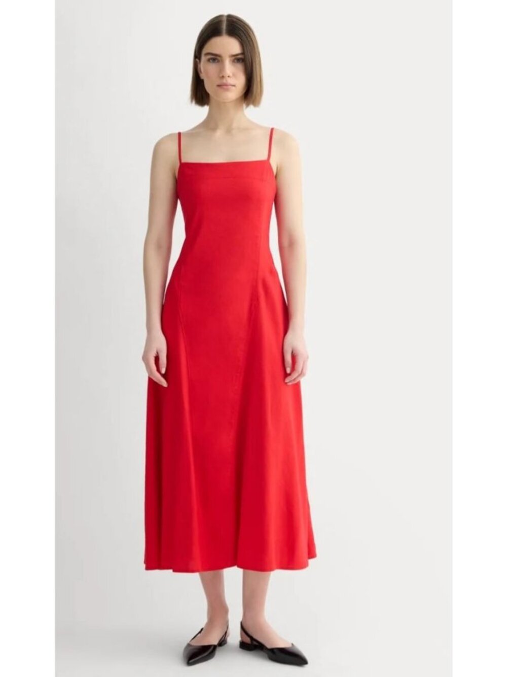 Everlane The Seamed Dress in Stretch Linen Women's Size 4 in Red New With Tags!